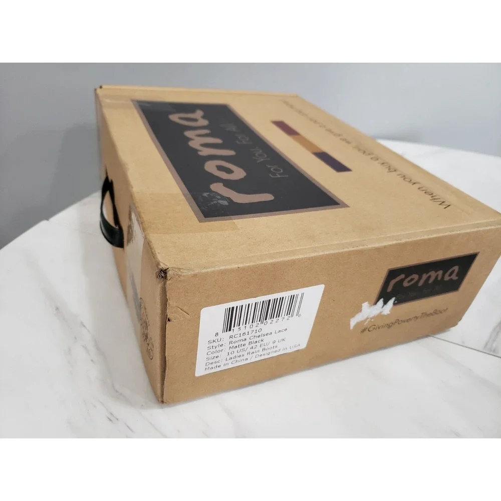 NEW SIZE 10 Ladies Roma Chelsea Lace‎ Up Matte Black Rain Boots Womens Slip On